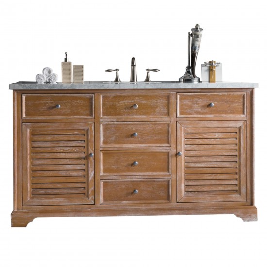 Savannah 60" Driftwood Single Vanity w/ 3 CM Carrara Marble Top