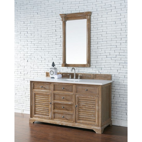 Savannah 60" Single Vanity Cabinet, Driftwood, w/ 3 CM Classic White Quartz Top