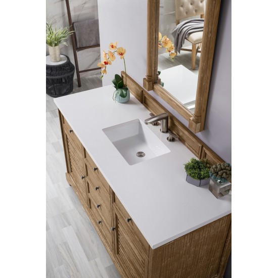 Savannah 60" Single Vanity Cabinet, Driftwood, w/ 3 CM Classic White Quartz Top