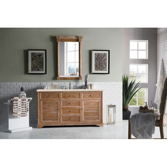 Savannah 60" Single Vanity Cabinet, Driftwood, w/ 3 CM Eternal Marfil Quartz Top