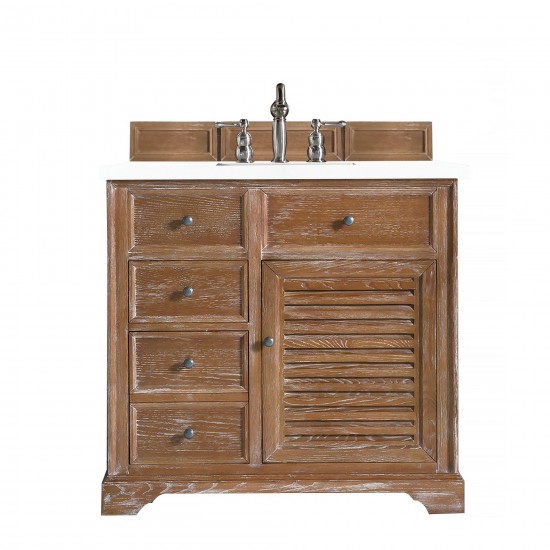 Savannah 36" Single Vanity Cabinet, Driftwood, w/ 3 CM Classic White Quartz Top