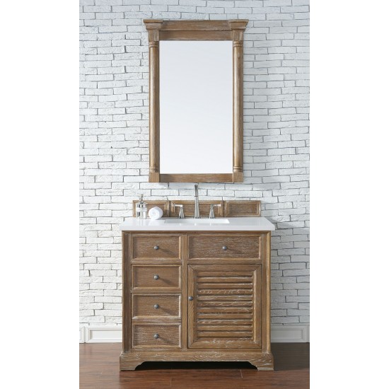 Savannah 36" Single Vanity Cabinet, Driftwood, w/ 3 CM Classic White Quartz Top