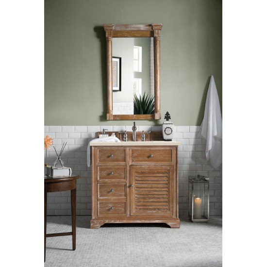 Savannah 36" Single Vanity Cabinet, Driftwood, w/ 3 CM Eternal Marfil Quartz Top