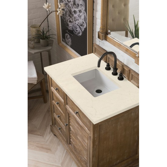 Savannah 36" Single Vanity Cabinet, Driftwood, w/ 3 CM Eternal Marfil Quartz Top