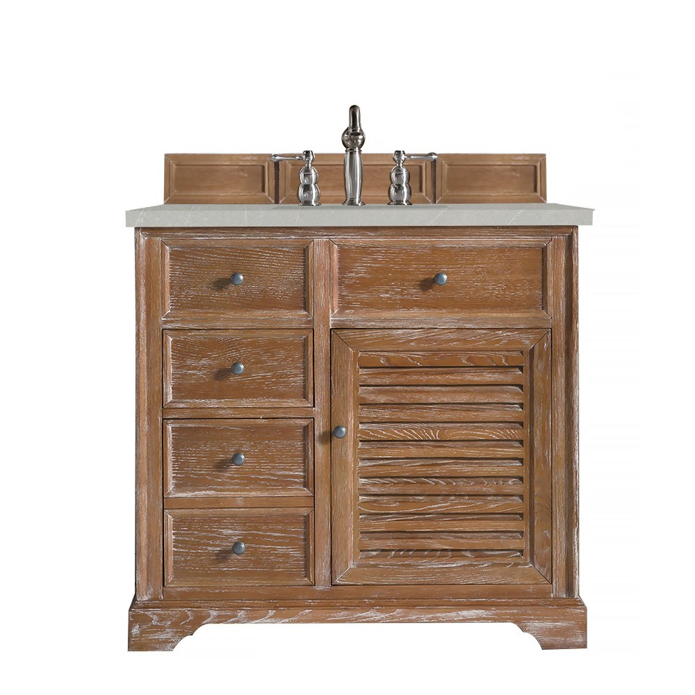 Savannah 36" Single Vanity Cabinet, Driftwood, w/ 3 CM Eternal Serena Quartz Top