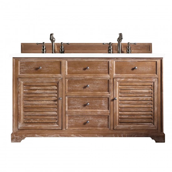 Savannah 60" Double Vanity Cabinet, Driftwood, w/ 3 CM Classic White Quartz Top