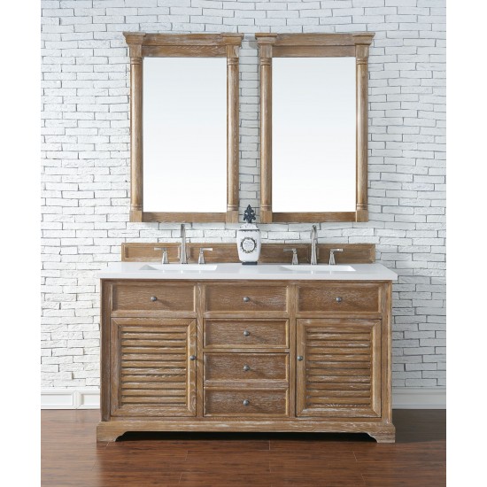 Savannah 60" Double Vanity Cabinet, Driftwood, w/ 3 CM Classic White Quartz Top