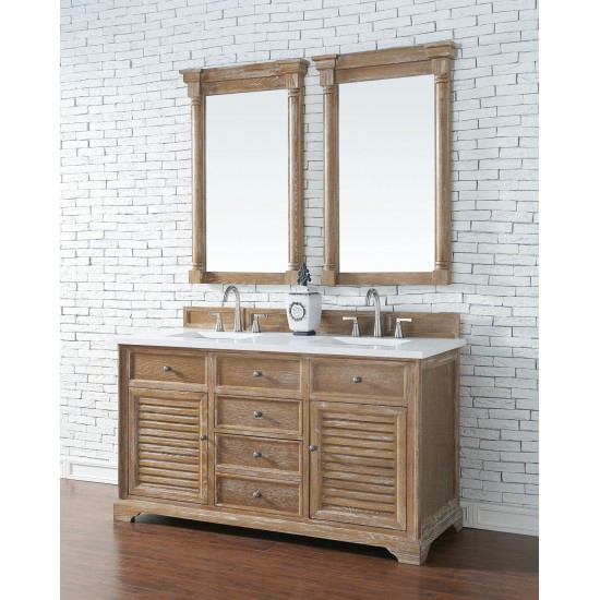 Savannah 60" Double Vanity Cabinet, Driftwood, w/ 3 CM Classic White Quartz Top