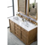 Savannah 60" Double Vanity Cabinet, Driftwood, w/ 3 CM Classic White Quartz Top