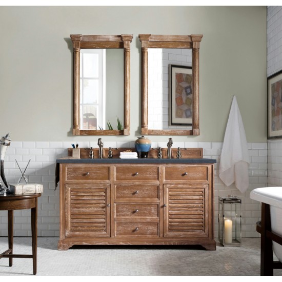 Savannah 60" Double Vanity, Driftwood, w/ 3 CM Charcoal Soapstone Quartz Top