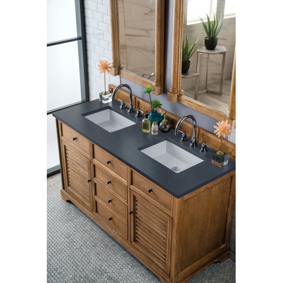 Savannah 60" Double Vanity, Driftwood, w/ 3 CM Charcoal Soapstone Quartz Top