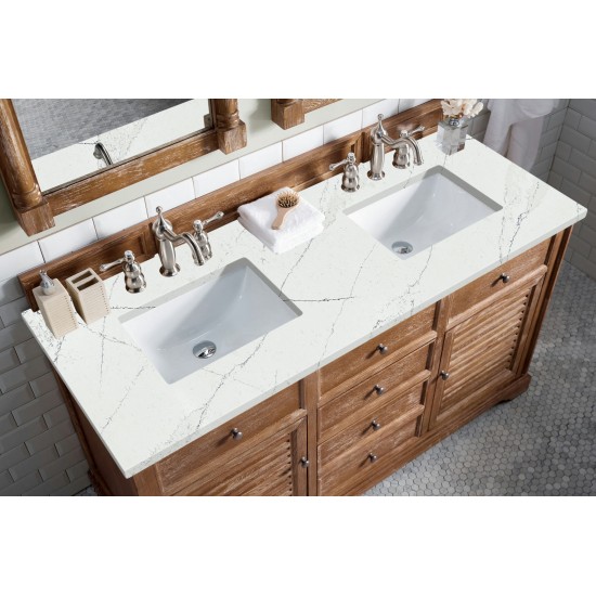 Savannah 60" Double Vanity, Driftwood, w/ 3 CM Ethereal Noctis Quartz Top