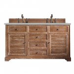 Savannah 60" Double Vanity Cabinet, Driftwood, w/ 3 CM Eternal Serena Quartz Top