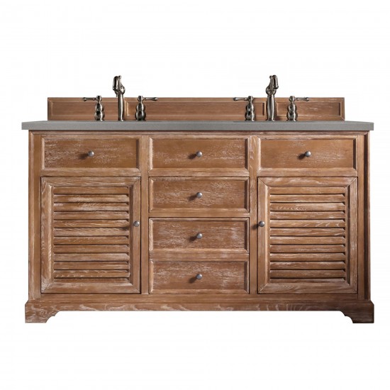 Savannah 60" Double Vanity Cabinet, Driftwood, w/ 3 CM Grey Expo Quartz Top