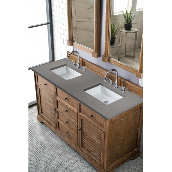 Savannah 60" Double Vanity Cabinet, Driftwood, w/ 3 CM Grey Expo Quartz Top
