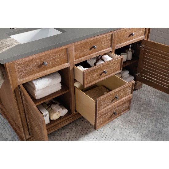 Savannah 60" Double Vanity Cabinet, Driftwood, w/ 3 CM Grey Expo Quartz Top