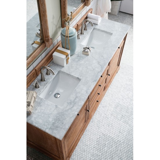 Savannah 72" Driftwood Double Vanity w/ 3 CM Carrara Marble Top