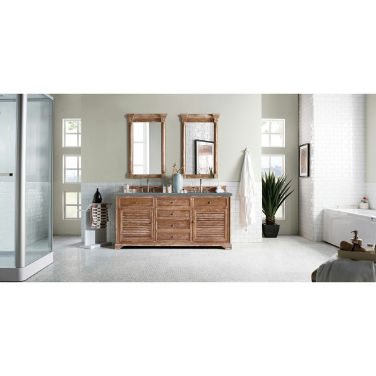 Savannah 72" Double Vanity Cabinet, Driftwood, w/ 3 CM Cala Blue Quartz Top