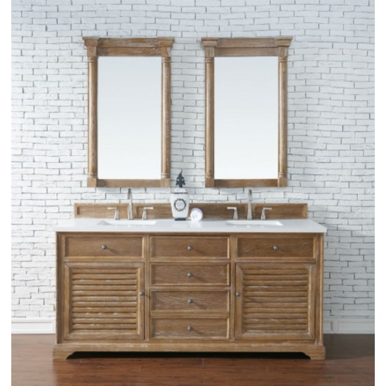 Savannah 72" Double Vanity Cabinet, Driftwood, w/ 3 CM Classic White Quartz Top