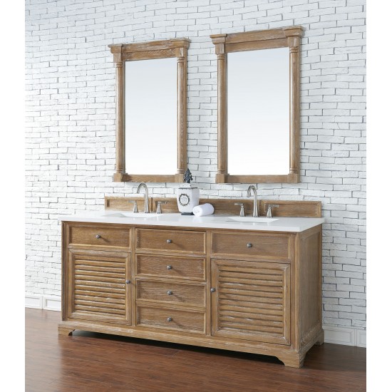 Savannah 72" Double Vanity Cabinet, Driftwood, w/ 3 CM Classic White Quartz Top