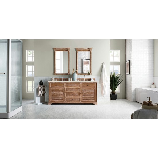 Savannah 72" Double Vanity Cabinet, Driftwood, w/ 3 CM Eternal Marfil Quartz Top