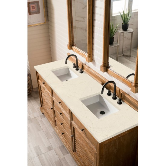 Savannah 72" Double Vanity Cabinet, Driftwood, w/ 3 CM Eternal Marfil Quartz Top