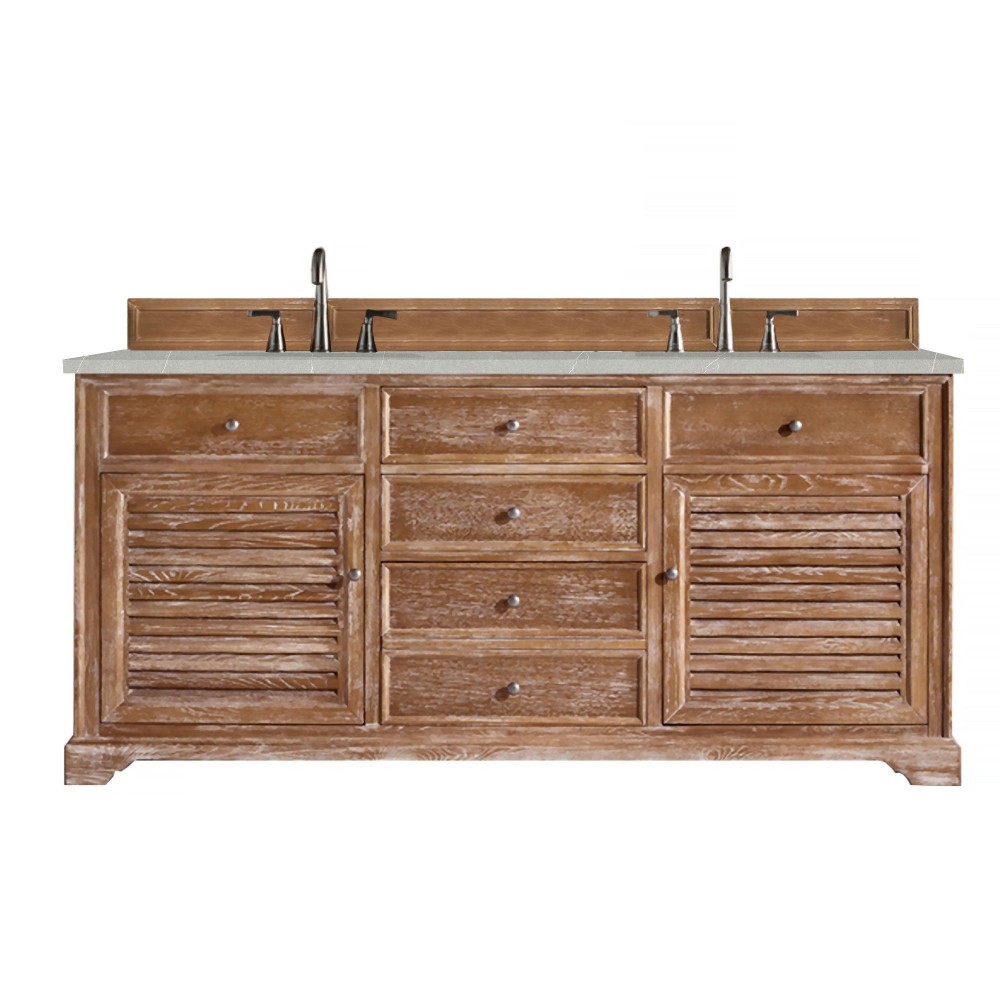 Savannah 72" Double Vanity Cabinet, Driftwood, w/ 3 CM Eternal Serena Quartz Top