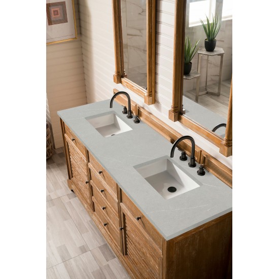 Savannah 72" Double Vanity Cabinet, Driftwood, w/ 3 CM Eternal Serena Quartz Top