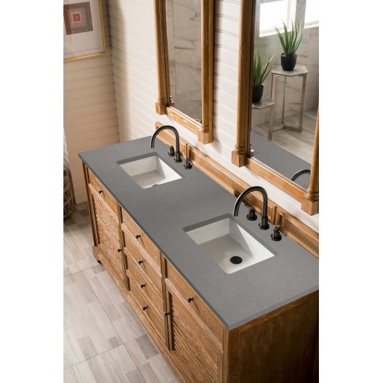 Savannah 72" Double Vanity Cabinet, Driftwood, w/ 3 CM Grey Expo Quartz Top
