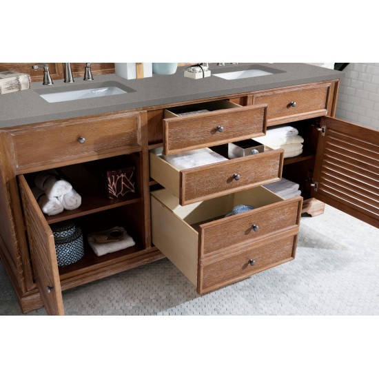 Savannah 72" Double Vanity Cabinet, Driftwood, w/ 3 CM Grey Expo Quartz Top