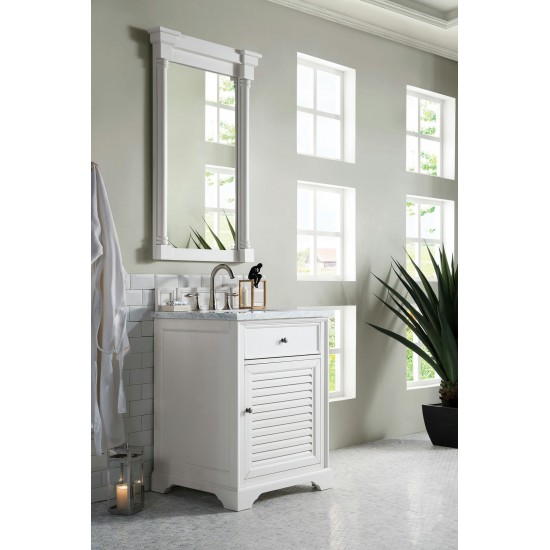 Savannah 26" Bright White Single Vanity w/ 3 CM Carrara Marble Top