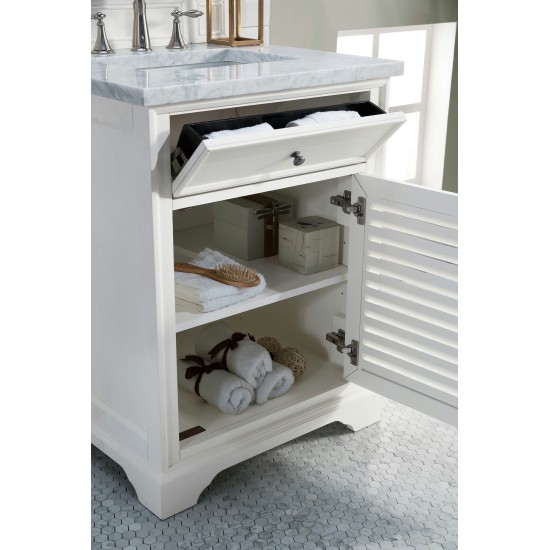 Savannah 26" Bright White Single Vanity w/ 3 CM Carrara Marble Top