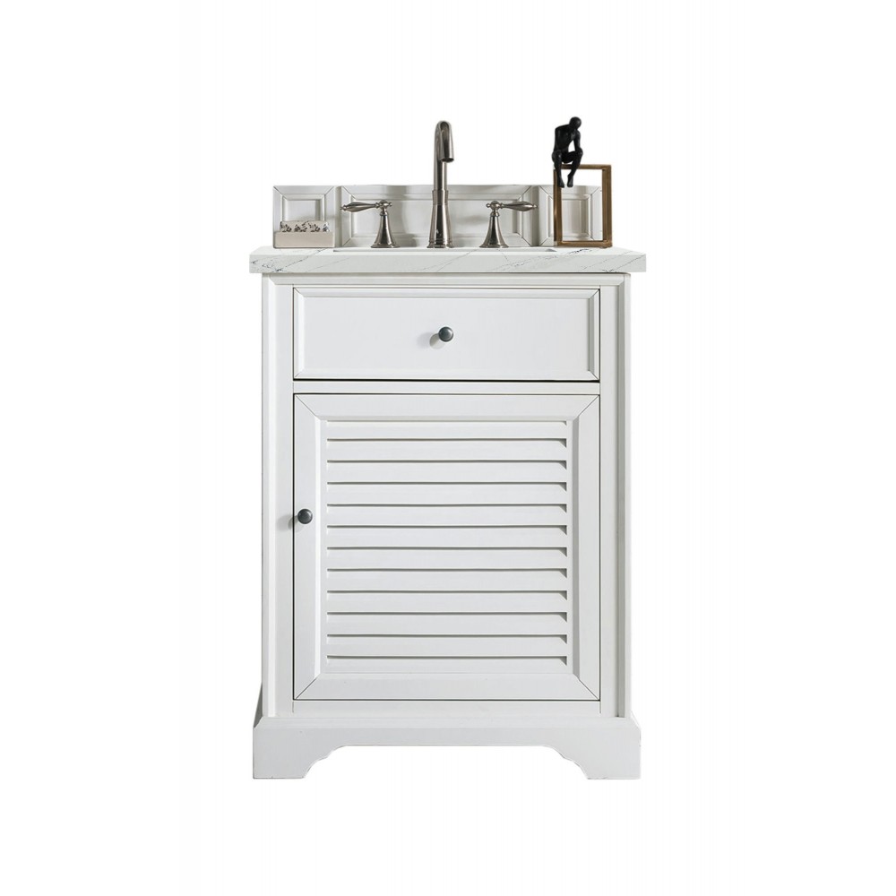 Savannah 26" Single Vanity, Bright White, w/ 3 CM Ethereal Noctis Quartz Top