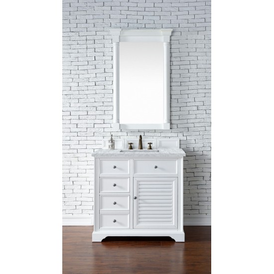 Savannah 36" Bright White Single Vanity w/ 3 CM Carrara Marble Top