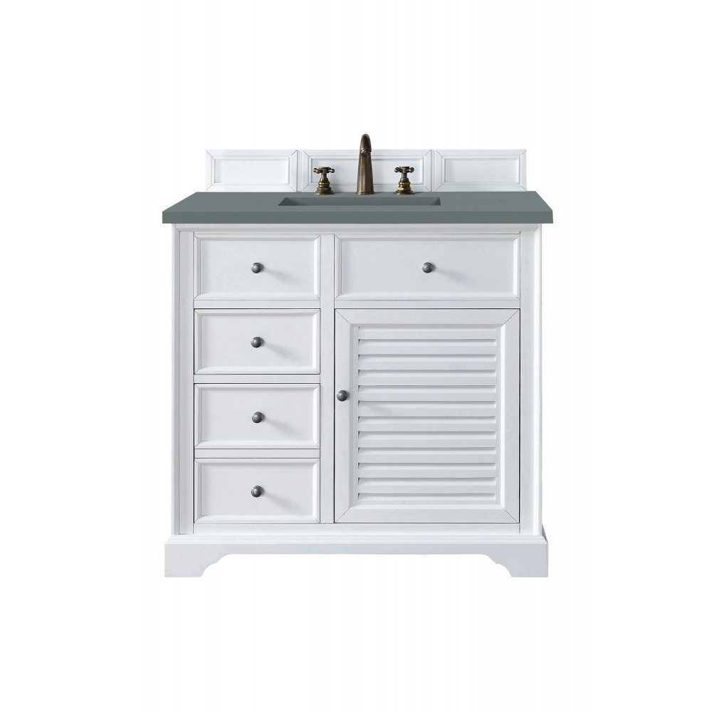 Savannah 36" Single Vanity Cabinet, Bright White, w/ 3 CM Cala Blue Quartz Top