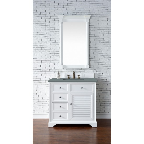 Savannah 36" Single Vanity Cabinet, Bright White, w/ 3 CM Cala Blue Quartz Top