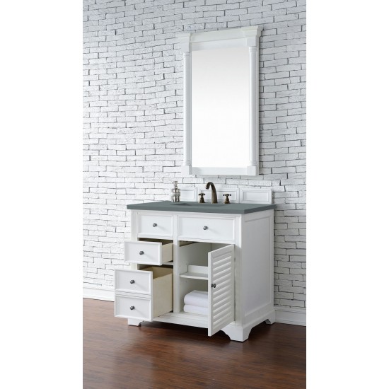 Savannah 36" Single Vanity Cabinet, Bright White, w/ 3 CM Cala Blue Quartz Top