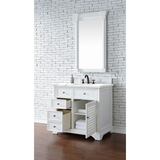 Savannah 36" Single Vanity, Bright White, w/ 3 CM Classic White Quartz Top