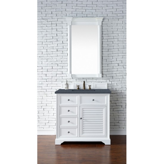 Savannah 36" Single Vanity, Bright White, w/ 3 CM Charcoal Soapstone Quartz Top