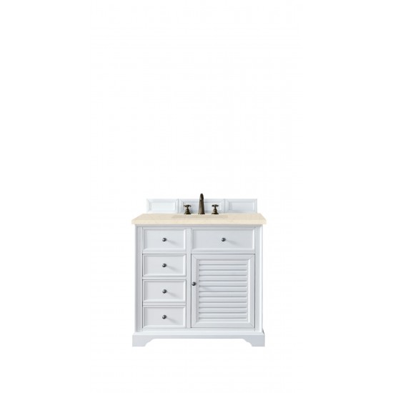 Savannah 36" Single Vanity, Bright White, w/ 3 CM Eternal Marfil Quartz Top