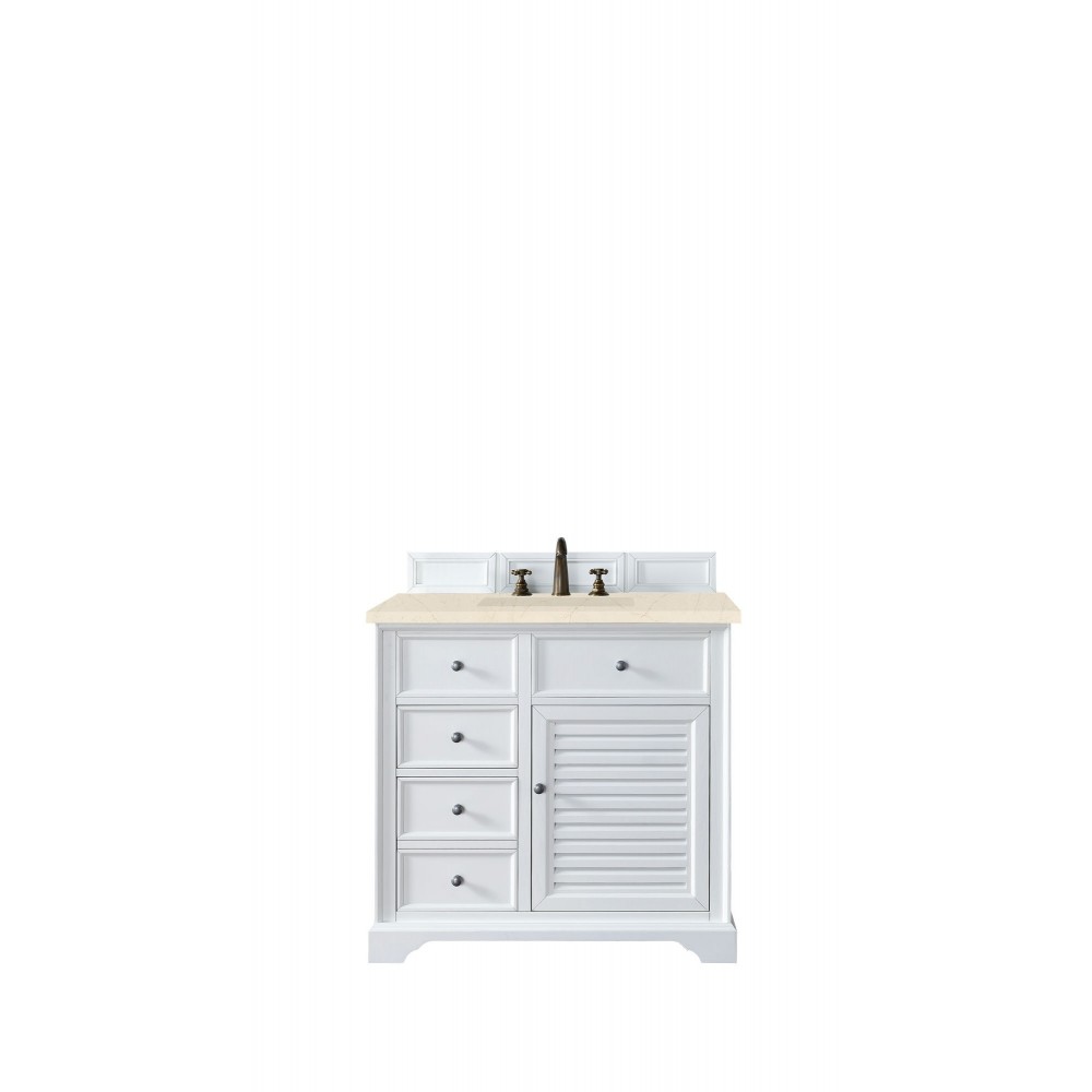 Savannah 36" Single Vanity, Bright White, w/ 3 CM Eternal Marfil Quartz Top