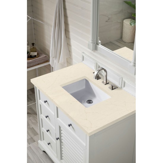 Savannah 36" Single Vanity, Bright White, w/ 3 CM Eternal Marfil Quartz Top