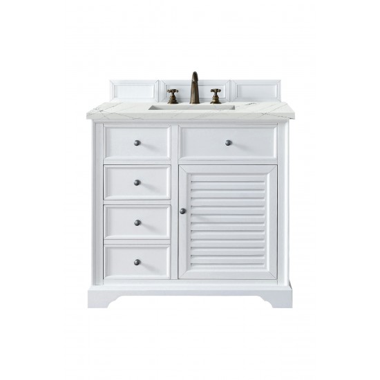 Savannah 36" Single Vanity, Bright White, w/ 3 CM Ethereal Noctis Quartz Top