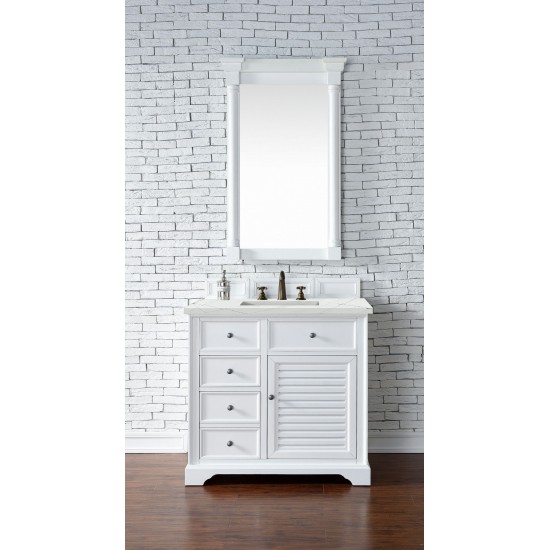 Savannah 36" Single Vanity, Bright White, w/ 3 CM Ethereal Noctis Quartz Top