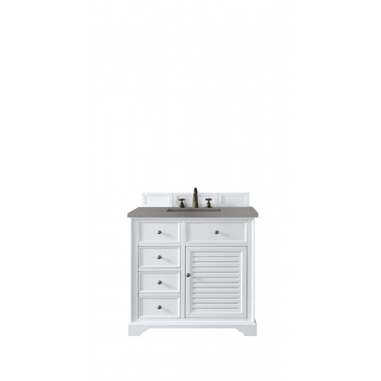 Savannah 36" Single Vanity Cabinet, Bright White, w/ 3 CM Grey Expo Quartz Top