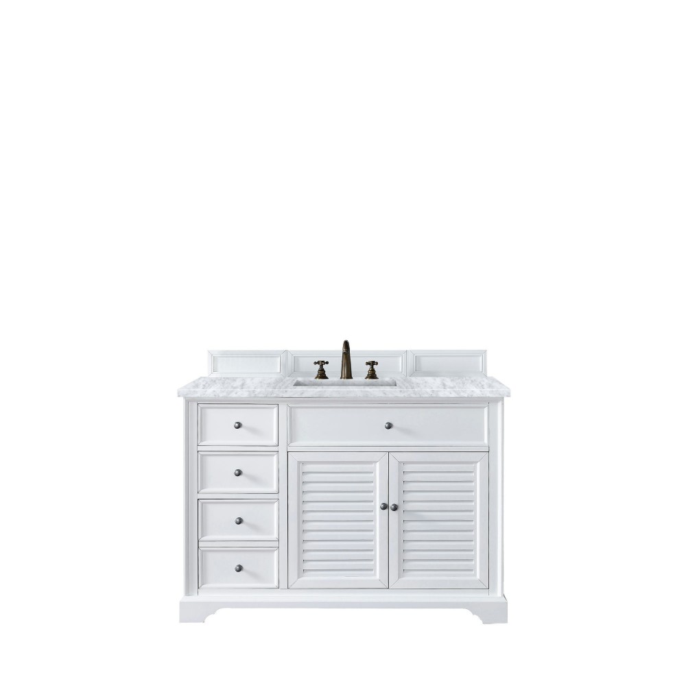 Savannah 48" Bright White Single Vanity w/ 3 CM Carrara Marble Top