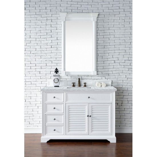 Savannah 48" Bright White Single Vanity w/ 3 CM Carrara Marble Top