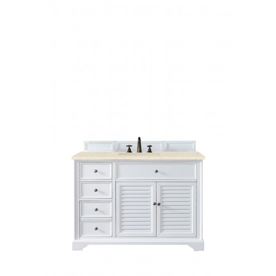 Savannah 48" Single Vanity, Bright White, w/ 3 CM Eternal Marfil Quartz Top