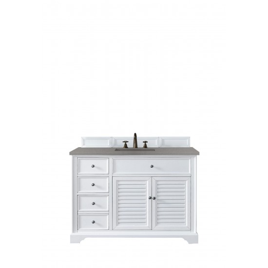 Savannah 48" Single Vanity Cabinet, Bright White, w/ 3 CM Grey Expo Quartz Top