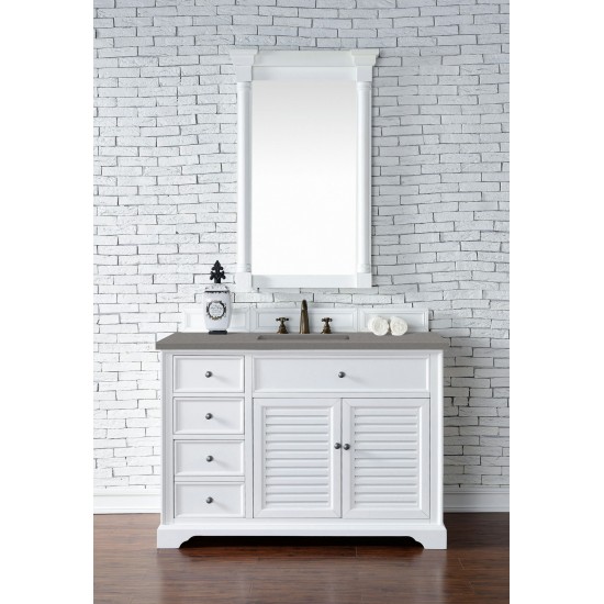 Savannah 48" Single Vanity Cabinet, Bright White, w/ 3 CM Grey Expo Quartz Top